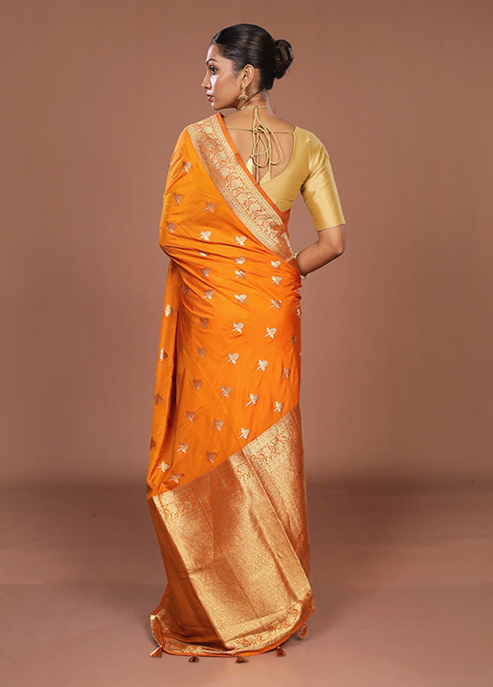 Yellow Dupion Silk Saree With Blouse Piece