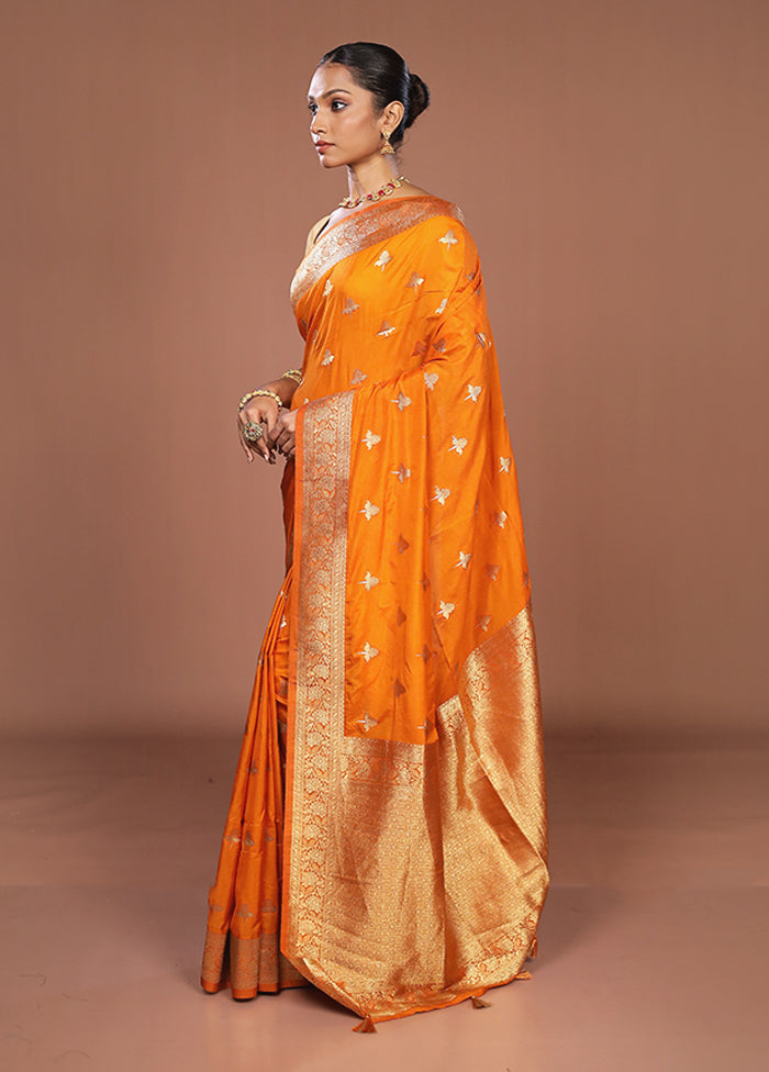 Yellow Dupion Silk Saree With Blouse Piece