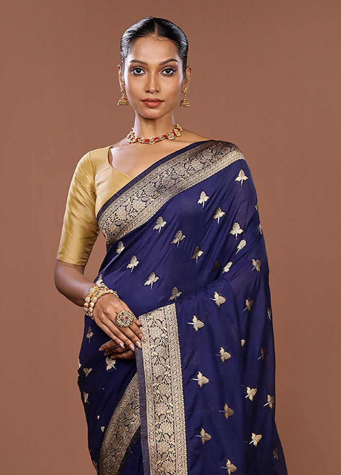 Blue Dupion Silk Saree With Blouse Piece