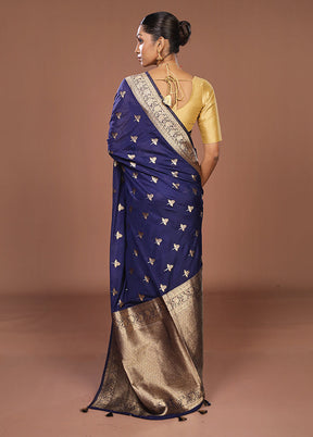 Blue Dupion Silk Saree With Blouse Piece