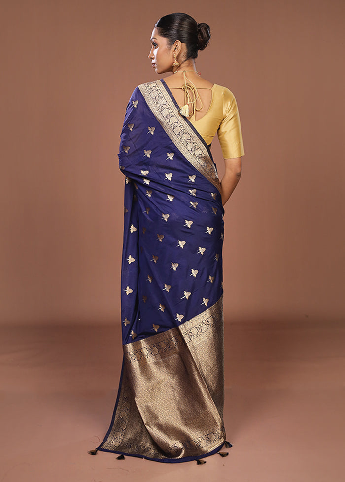 Blue Dupion Silk Saree With Blouse Piece