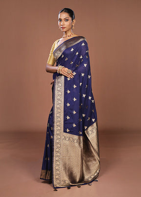 Blue Dupion Silk Saree With Blouse Piece