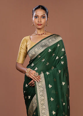 Green Dupion Silk Saree With Blouse Piece