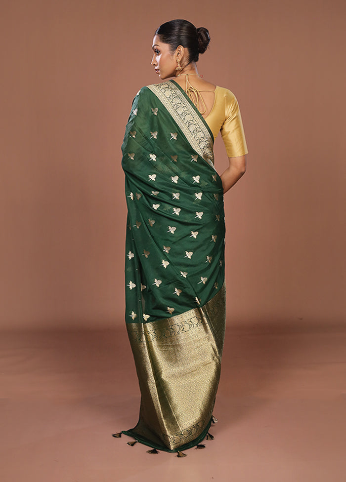 Green Dupion Silk Saree With Blouse Piece