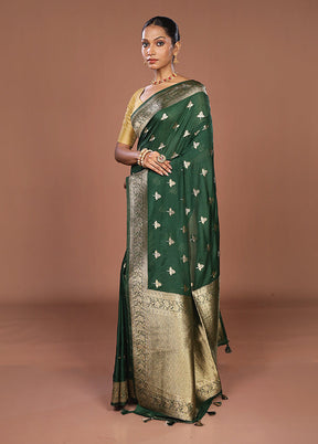 Green Dupion Silk Saree With Blouse Piece