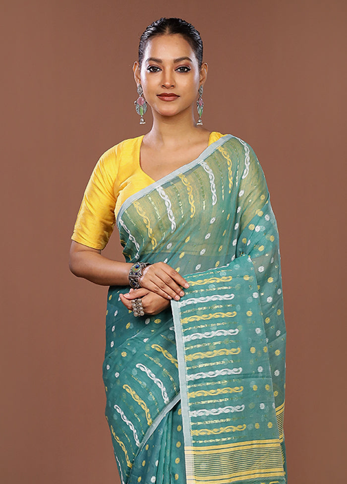 Green Jamdani Cotton Saree Without Blouse Piece