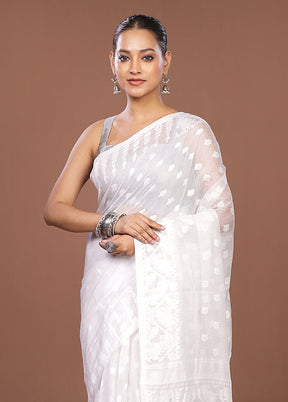 White Jamdani Cotton Saree Without Blouse Piece