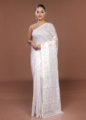 White Jamdani Cotton Saree Without Blouse Piece