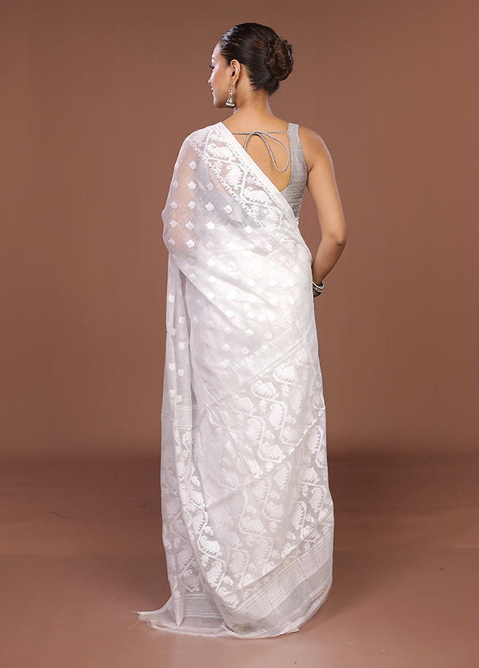 White Jamdani Cotton Saree Without Blouse Piece