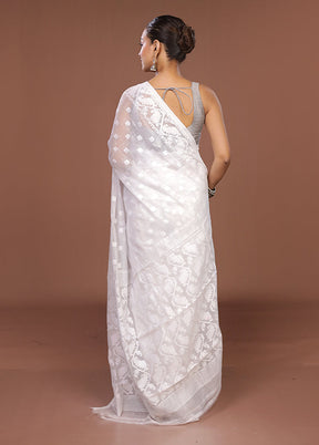 White Jamdani Cotton Saree Without Blouse Piece