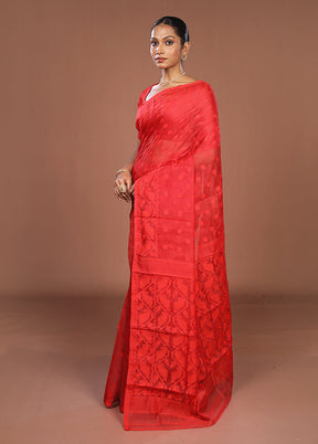 Red Jamdani Cotton Saree Without Blouse Piece