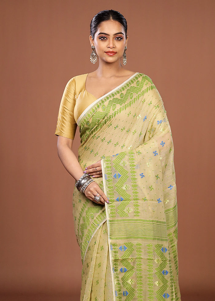Cream Jamdani Cotton Saree Without Blouse Piece