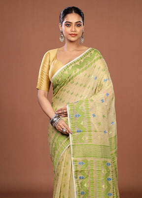 Cream Jamdani Cotton Saree Without Blouse Piece