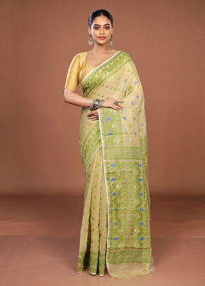 Cream Jamdani Cotton Saree Without Blouse Piece