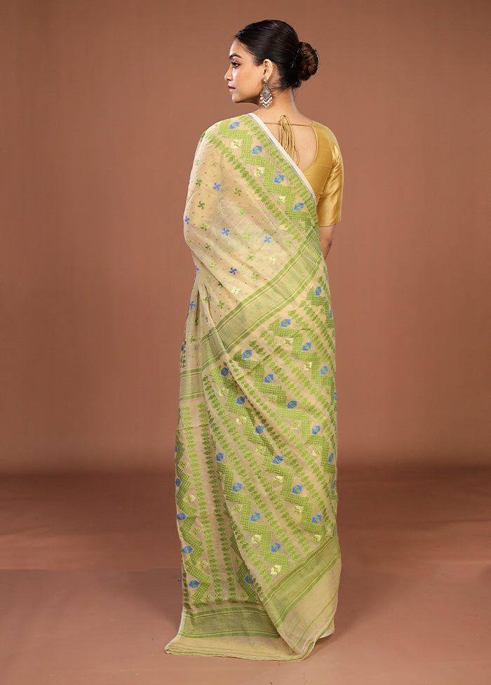 Cream Jamdani Cotton Saree Without Blouse Piece