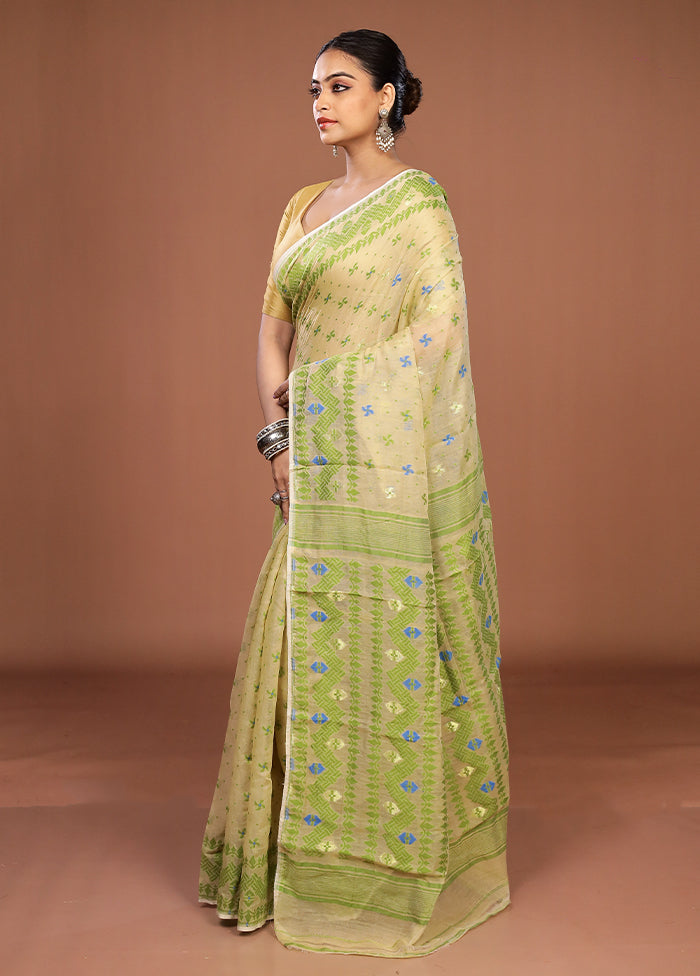 Cream Jamdani Cotton Saree Without Blouse Piece