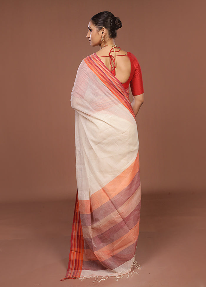 Cream Jamdani Cotton Saree Without Blouse Piece