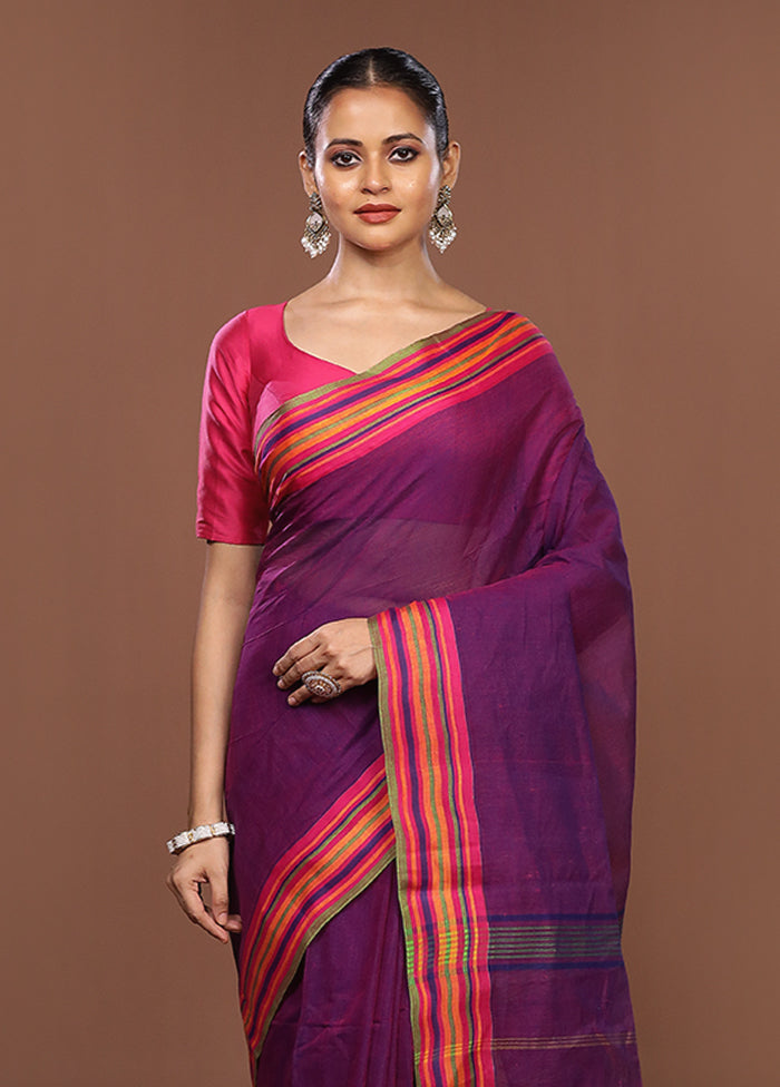 Purple Jamdani Cotton Saree Without Blouse Piece