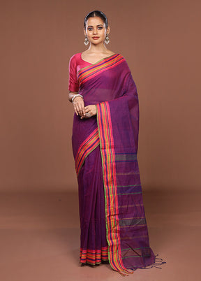 Purple Jamdani Cotton Saree Without Blouse Piece