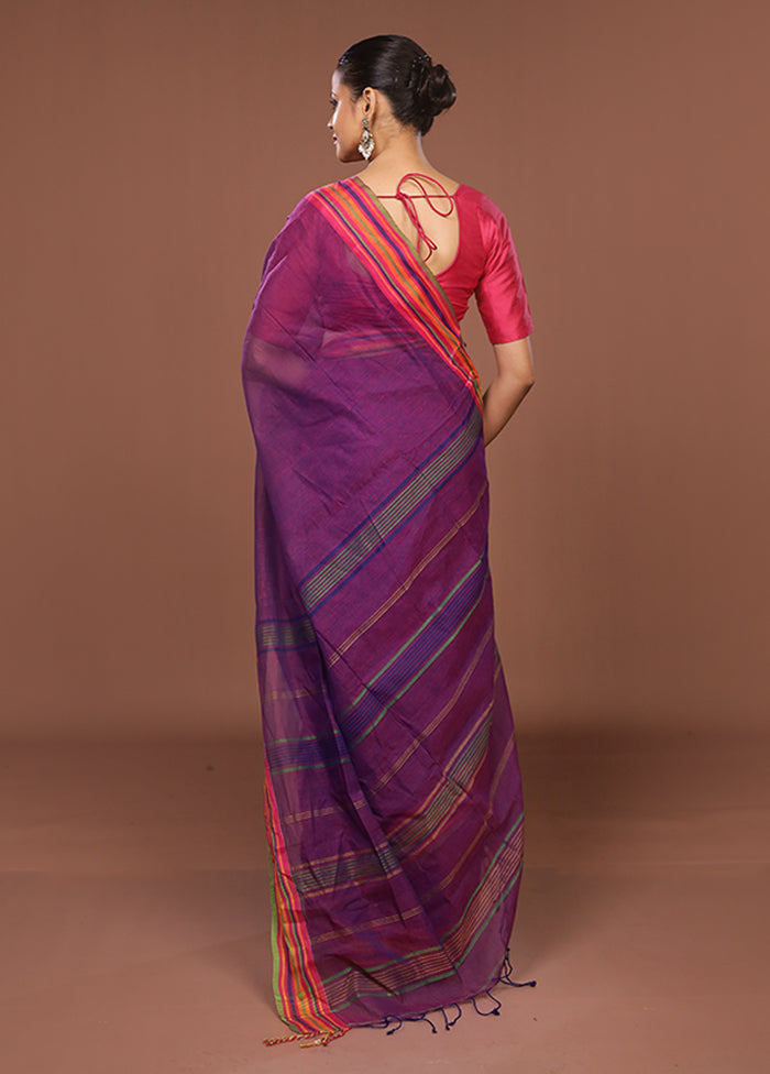 Purple Jamdani Cotton Saree Without Blouse Piece