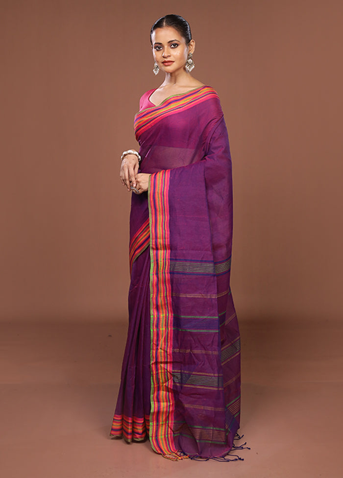 Purple Jamdani Cotton Saree Without Blouse Piece