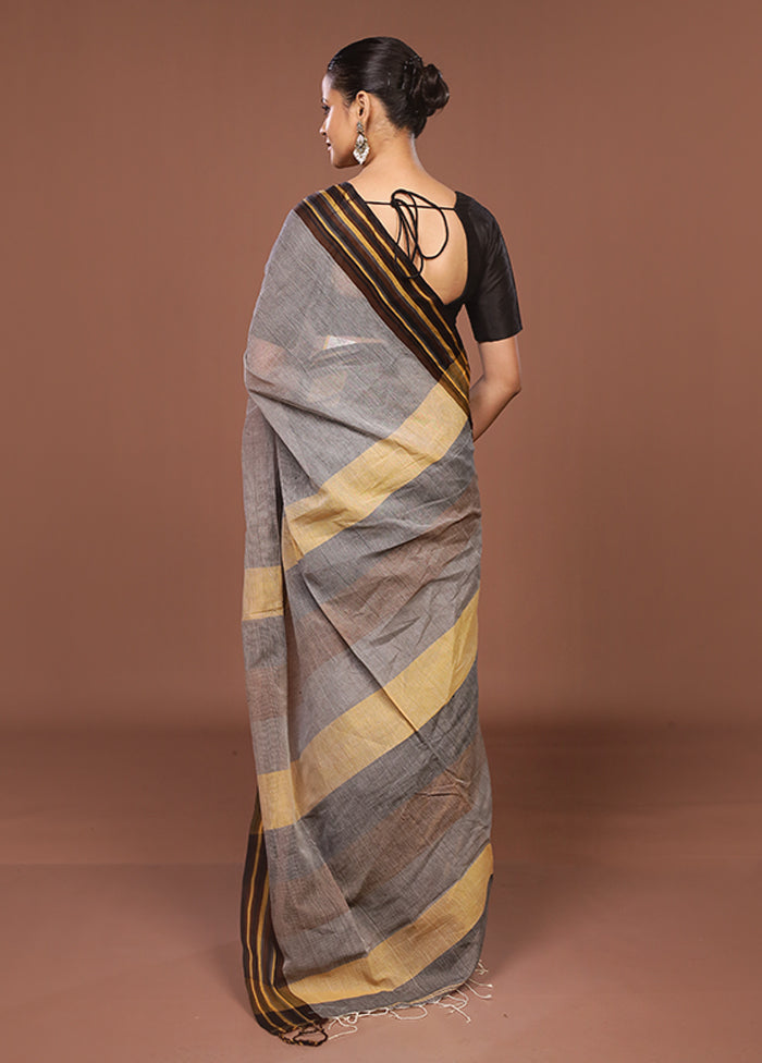 Grey Jamdani Cotton Saree Without Blouse Piece