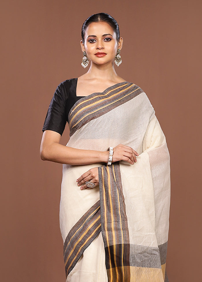 Cream Jamdani Cotton Saree Without Blouse Piece