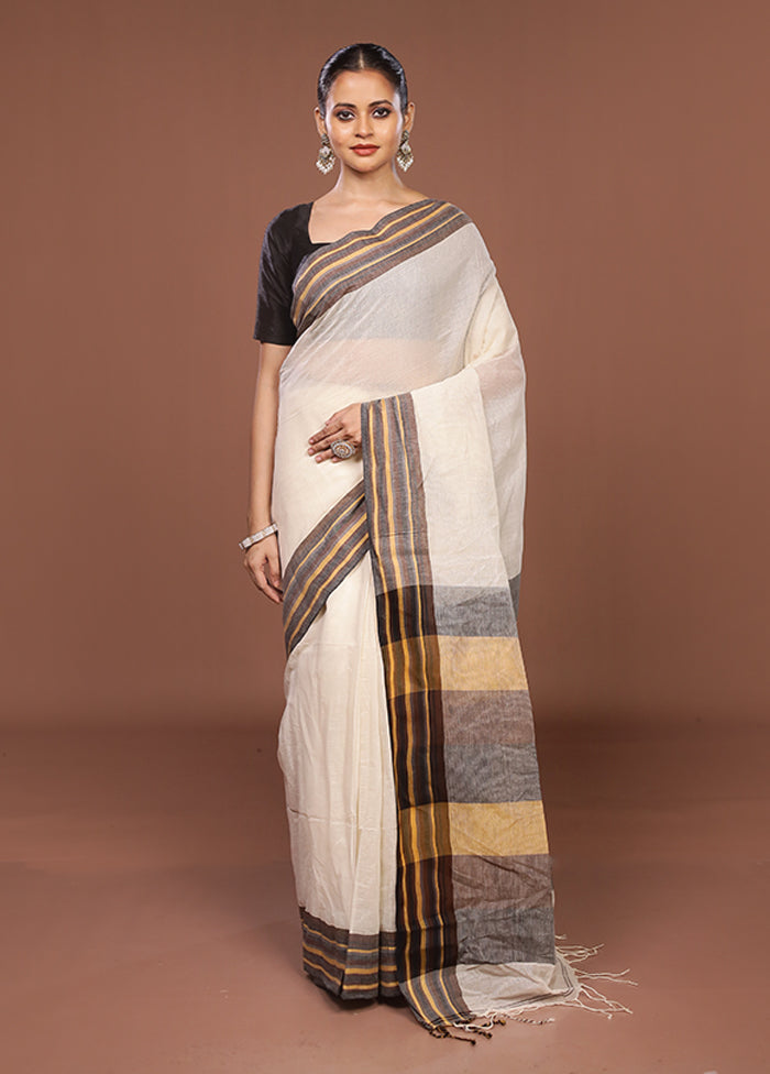 Cream Jamdani Cotton Saree Without Blouse Piece