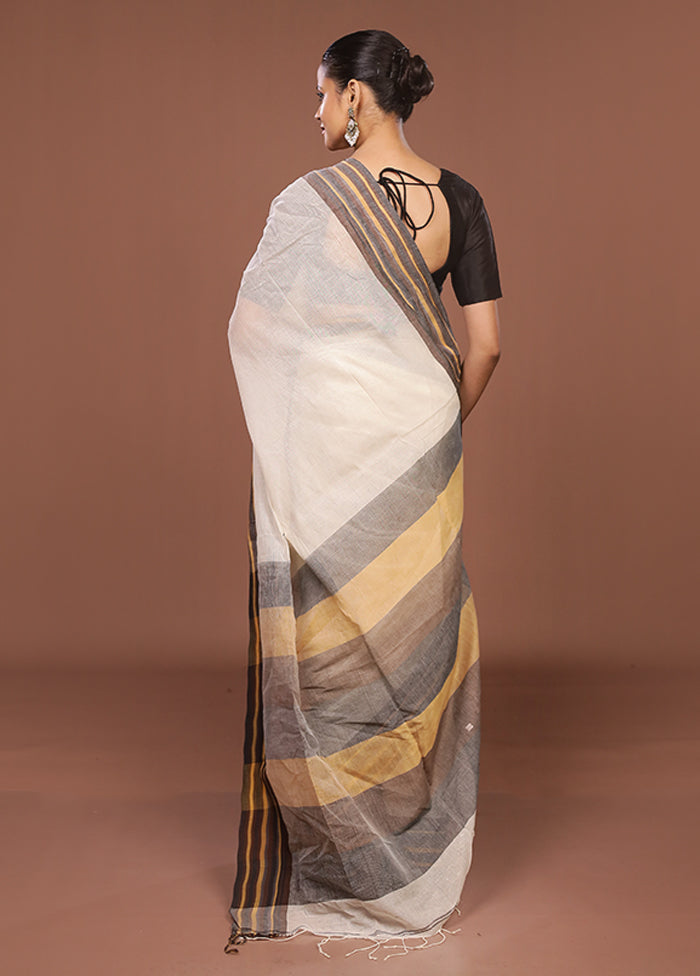 Cream Jamdani Cotton Saree Without Blouse Piece