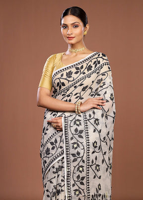 White Jamdani Cotton Saree Without Blouse Piece