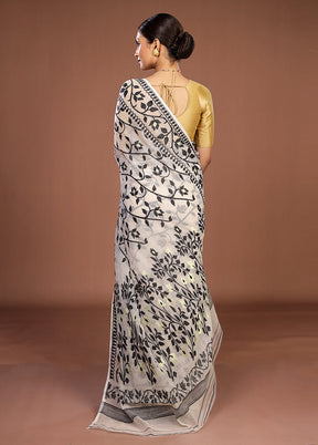 White Jamdani Cotton Saree Without Blouse Piece