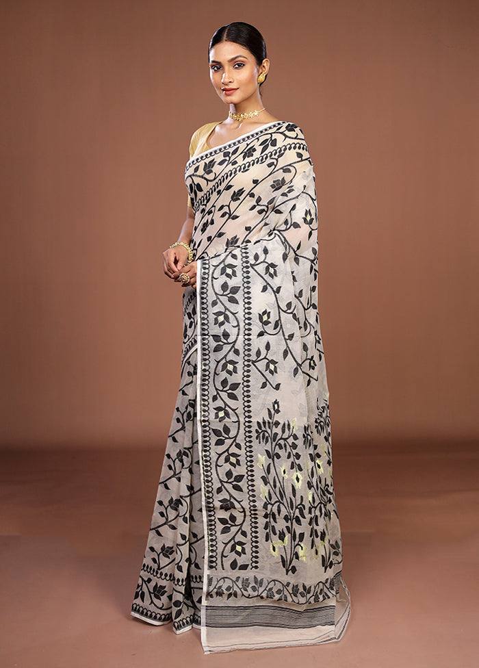 White Jamdani Cotton Saree Without Blouse Piece
