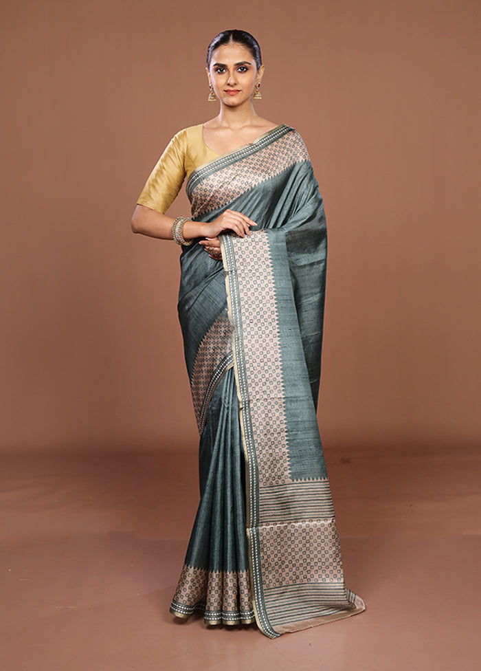 Green Tussar Silk Saree With Blouse Piece