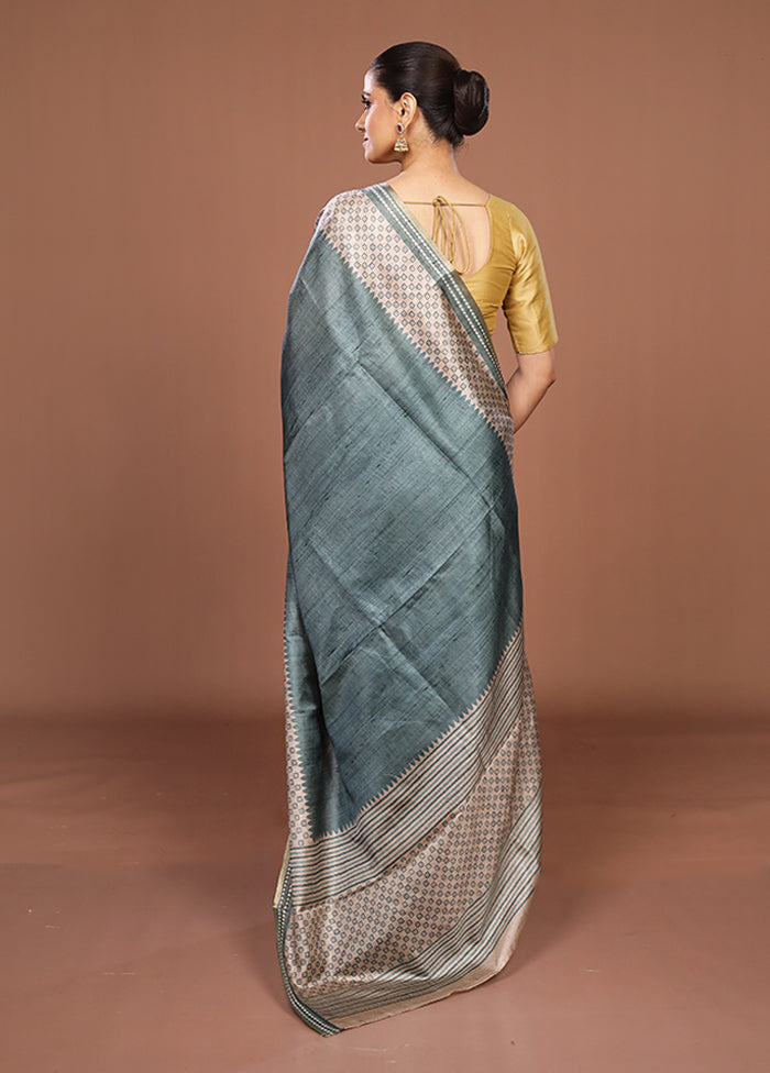Green Tussar Silk Saree With Blouse Piece
