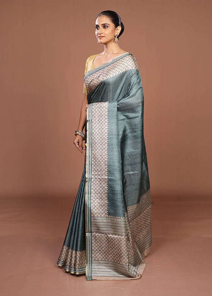 Green Tussar Silk Saree With Blouse Piece