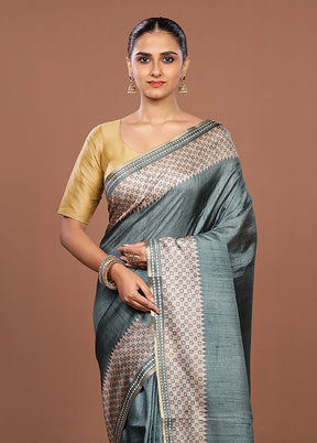 Green Tussar Silk Saree With Blouse Piece