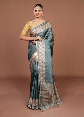 Green Tussar Silk Saree With Blouse Piece