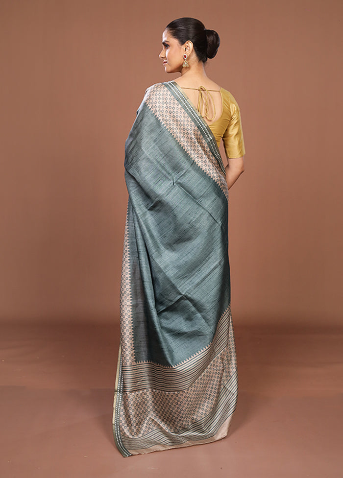 Green Tussar Silk Saree With Blouse Piece