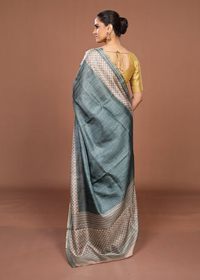 Green Tussar Silk Saree With Blouse Piece
