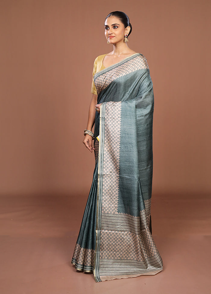 Green Tussar Silk Saree With Blouse Piece