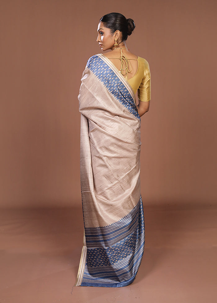 Cream Tussar Silk Saree With Blouse Piece