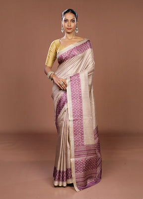 Cream Tussar Silk Saree With Blouse Piece