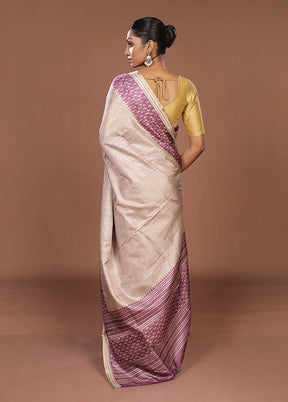 Cream Tussar Silk Saree With Blouse Piece