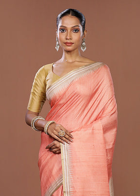 Peach Tussar Silk Saree With Blouse Piece