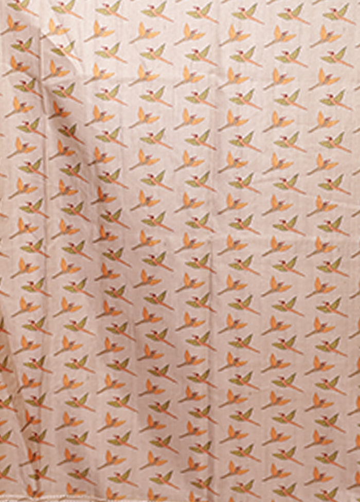 Peach Tussar Silk Saree With Blouse Piece