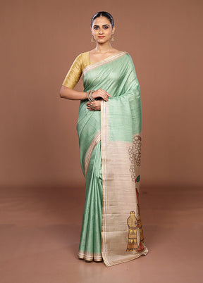 Green Tussar Silk Saree With Blouse Piece