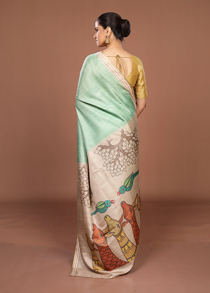 Green Tussar Silk Saree With Blouse Piece