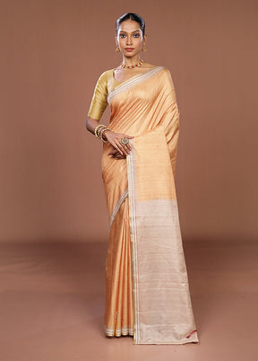 Cream Tussar Silk Saree With Blouse Piece