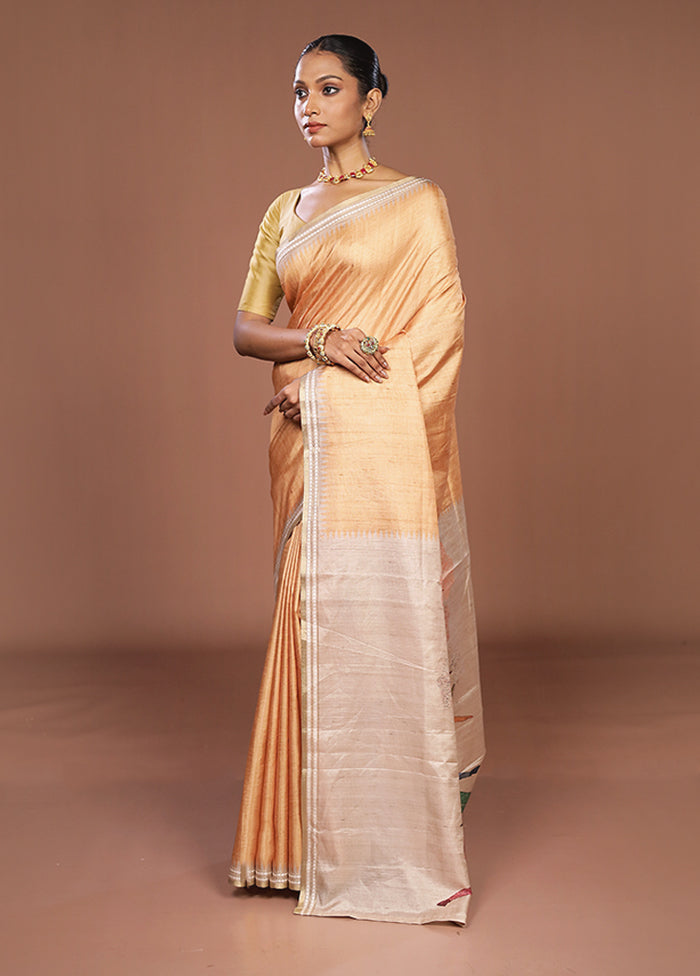 Cream Tussar Silk Saree With Blouse Piece