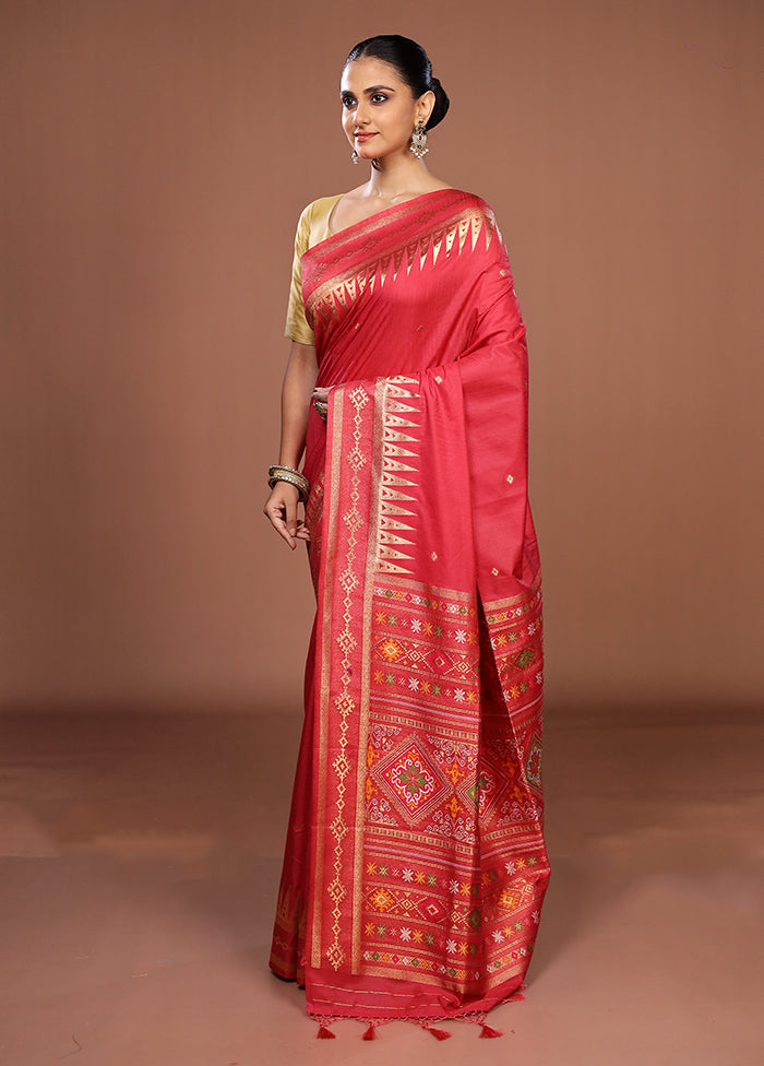 Pink Dupion Silk Saree With Blouse Piece